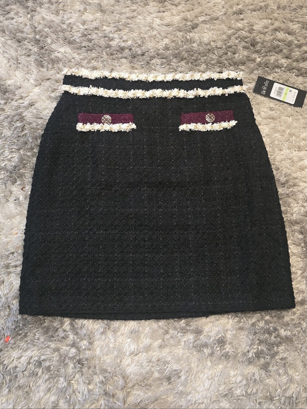 Black Tweed Mini Skirt with Contrast Trim